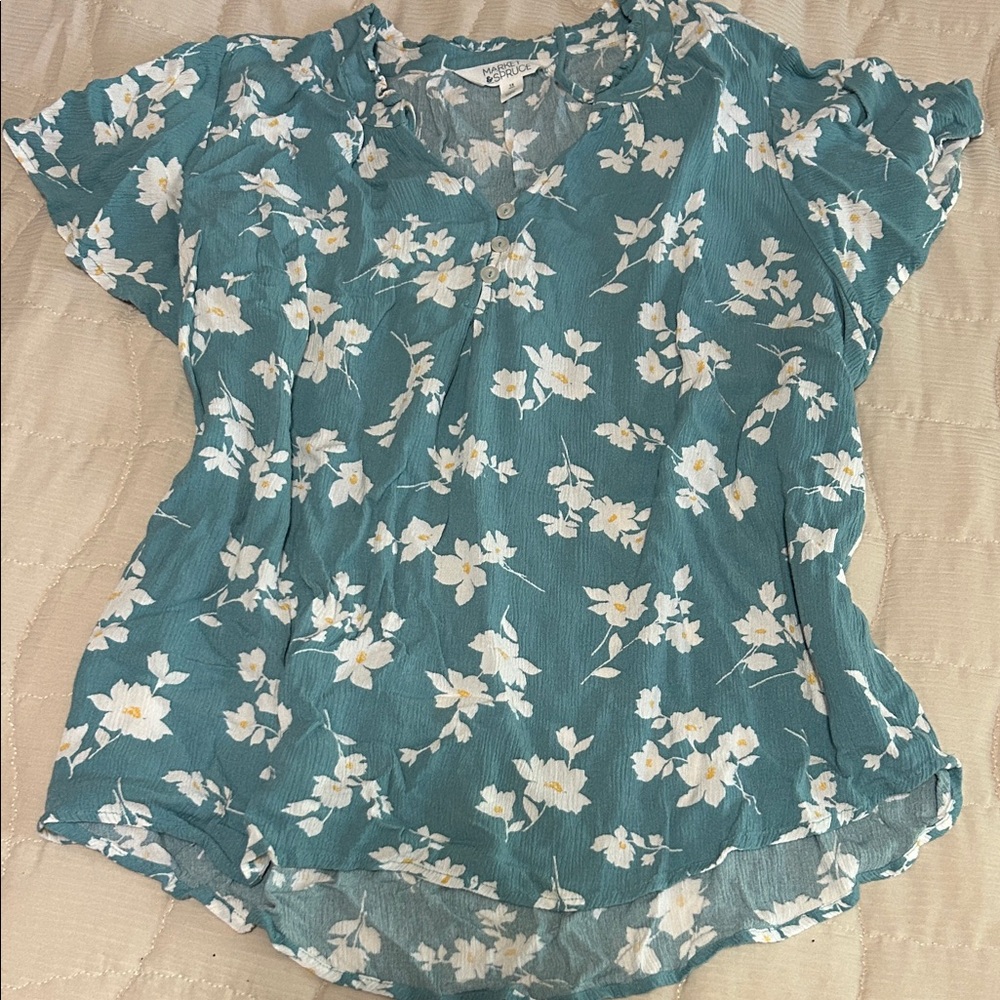 Market & Spruce Teal Floral Blouse